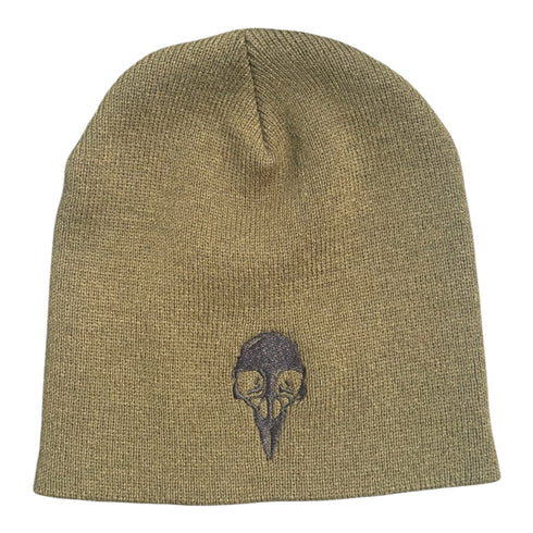 Nevermores Raven Logo Olive 8.5" Uncuffed Knit Beanie