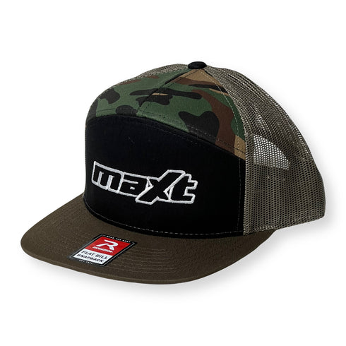 Richardson 168 Hat 7-Panel Trucker Cap - Woodland Camo/Black/Loden